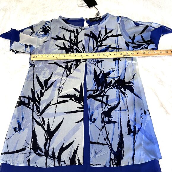 Marta Palmieri Women's Blue Bamboo Print 2-Layers Silk Blouse Tunic Top Sz 44/8 - Picture 11 of 14